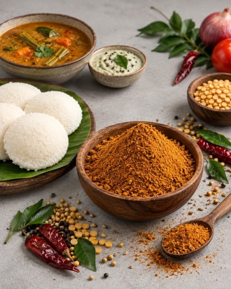 Steaming fresh idlis served with fragrant sambhar and Kanhaji authentic sambhar masale