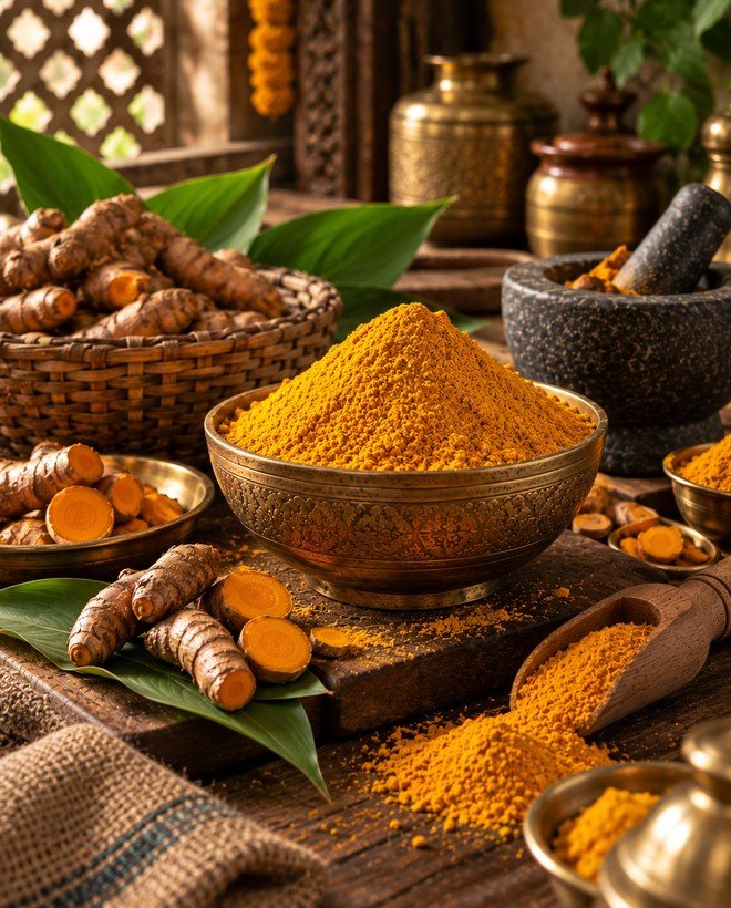 Pure Haldi Turmeric Roots and Ground Powder - Kanhaji Masale
